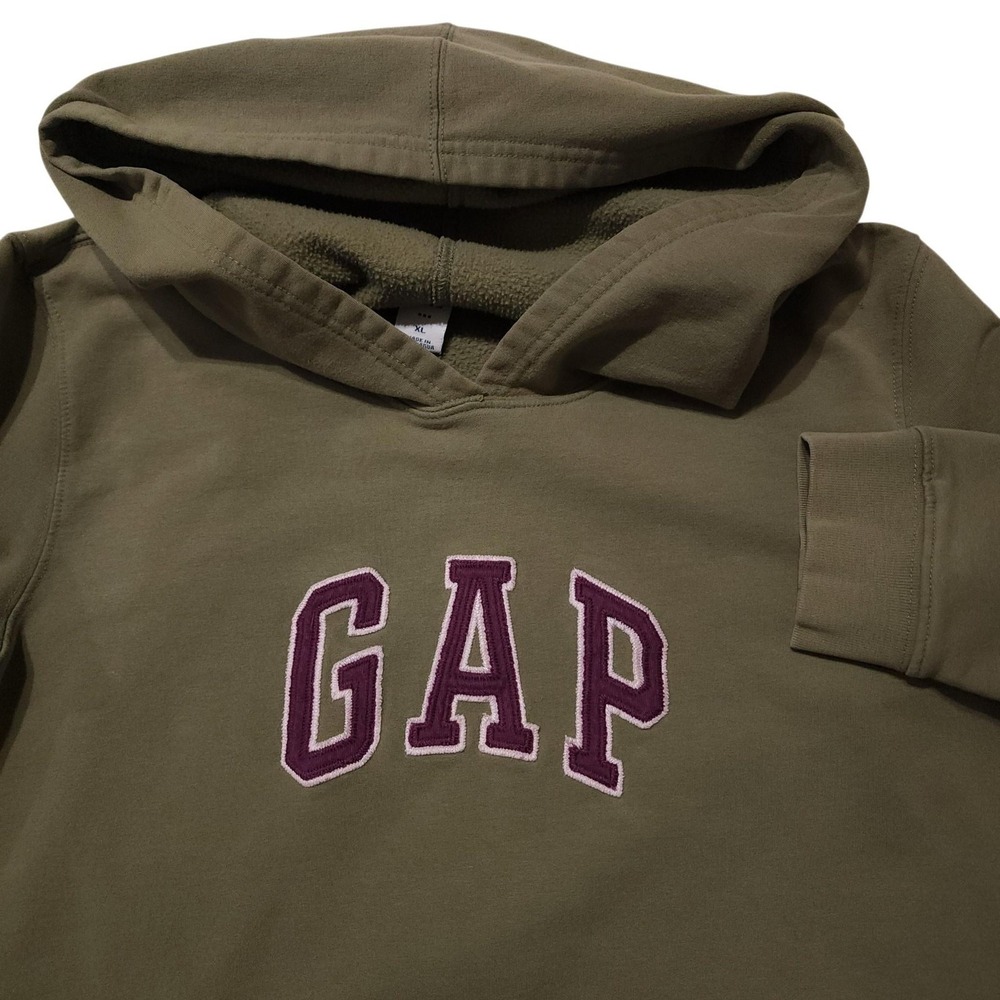Gap Hoodie Mens XL Green Fleece Pullover Embroidered Logo Kangaroo Pocket